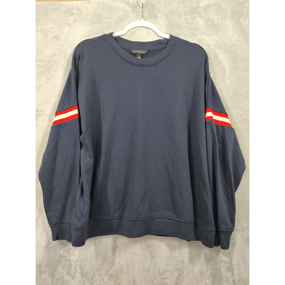 Banana Republic Mens Large Navy Blue Red White Stripe French Terry Sweatshirt